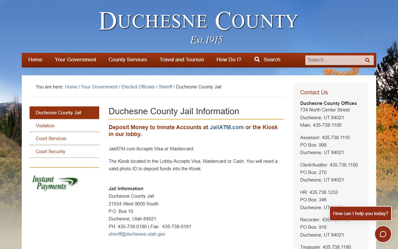 Duchesne County inmate population jail information page