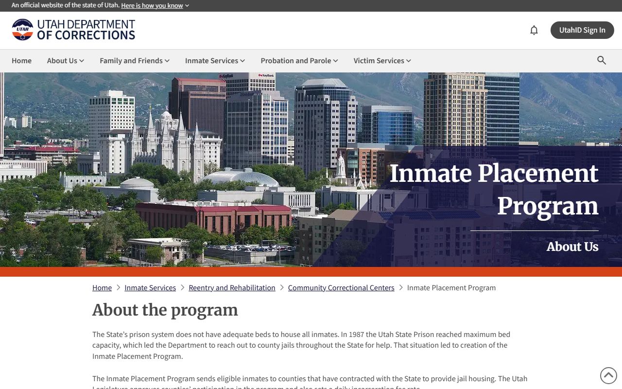 Duchesne County inmate population Utah DOC inmate placement program