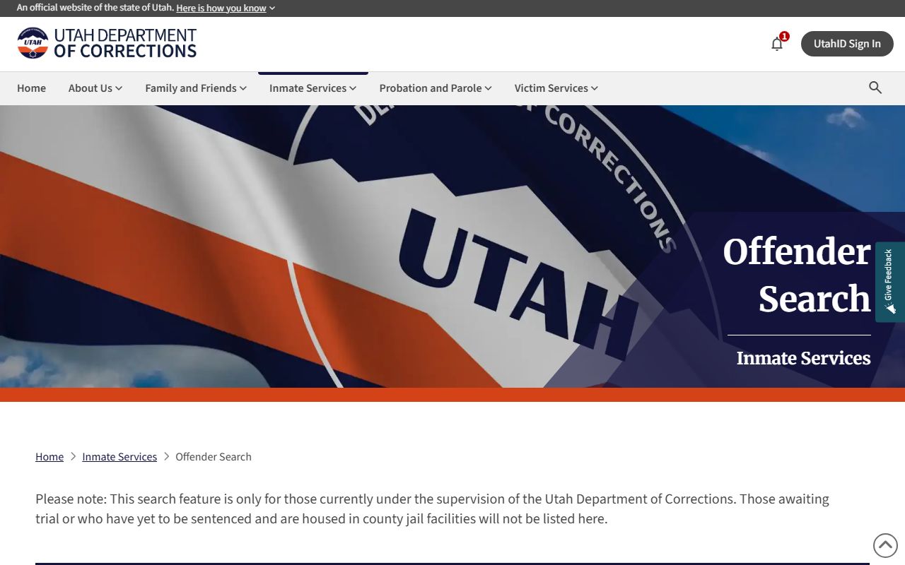 Duchesne County inmate lookup Utah DOC offender search fields